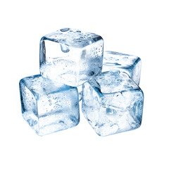 A pile of ice cubes with water splashing out of them isolated PNG. Concept of coldness and refreshment