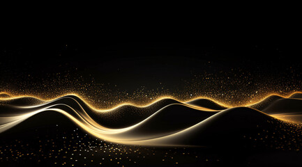 Abstract golden glowing particles background, festive background decorative texture scene illustration
