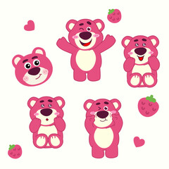 pink teddy bears set with hearts