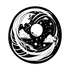 Planet Icon hand draw black colour space logo symbol perfect. - obrazy, fototapety, plakaty