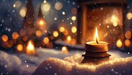 A warm light on a snowy night._01(Generative AI)