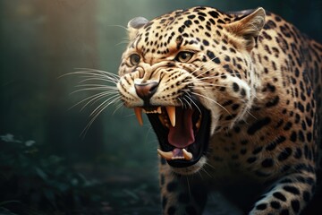 Obraz premium Close up of a roaring leopard isolated of transparent background. generative ai