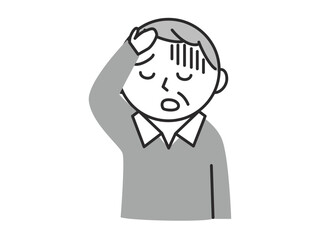 体調が悪いシニア男性　疲労や頭痛、めまいのイラスト