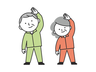 トレーニングウェアを着て体操をするシニア夫婦