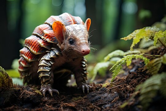 In the vibrant tropical forest, a dynamic 4K Ultra HD documentary showcases the dynamic wildlife focus, revealing the detailed life of an armadillo as it navigates its lush and exotic habitat.