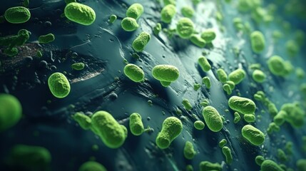 Close up of microscopic bacteria illustration. Scientific, Gut bacteria, Bacteria in digestive system - obrazy, fototapety, plakaty