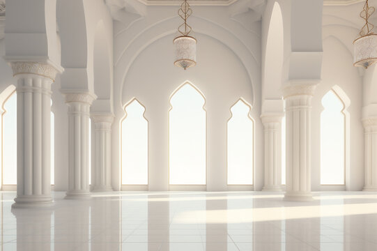 The interior of the mosque with a white atmosphere