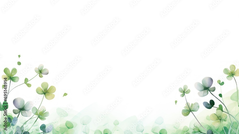 Wall mural watercolor clover border with space for text. st. patrick's day illustration background. car with co - Wall murals