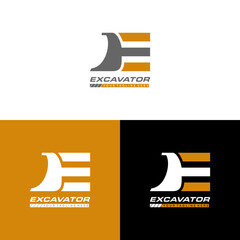 E logo excavator for construction company. Heavy equipment template vector illustration for your brand. - obrazy, fototapety, plakaty