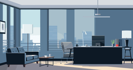 professional vector background conference room set up for a business meeting with tables, chairs. Vector illustration - obrazy, fototapety, plakaty