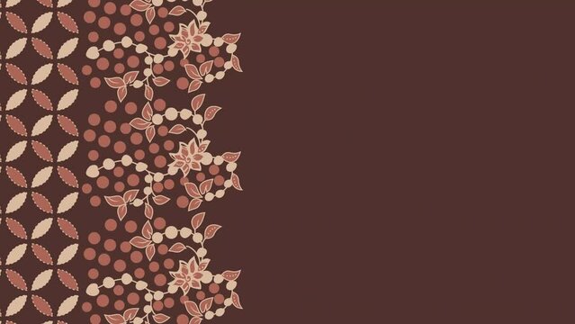 The luxurious and elegant digital Javanese ethnic batik pattern template scrolls and zooms slowly upward for 15 seconds. 4K 60fps