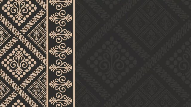 The luxurious and elegant digital Javanese ethnic batik pattern template scrolls and zooms slowly upward for 15 seconds. 4K 60fps