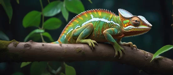  Close-up photo Exotic Reptile of chameleon with various colors of nature © Dwi