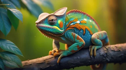 Poster Close-up photo Exotic Reptile of chameleon with various colors of nature © Dwi