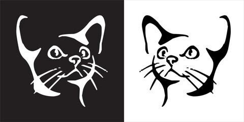 Vector, Image of double cat, Black and white with transparent background