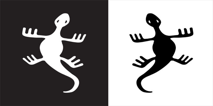 Vector, Image of double lizard, Black and white with transparent background