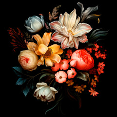 Bouquet of flowers with black background. Created with generative ai technology