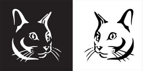 Vector, Image of double cat, Black and white with transparent background