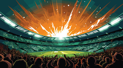 sports themed vector background . sports stadium filled with cheering fans, illuminated by stadium lights. Vector illustration - obrazy, fototapety, plakaty