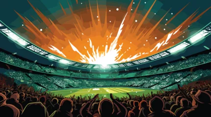 Tuinposter sports themed vector background . sports stadium filled with cheering fans, illuminated by stadium lights. Vector illustration © J.V.G. Ransika