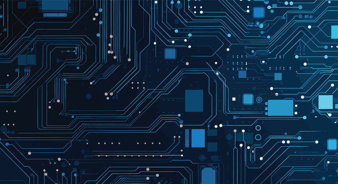 tech themed vector background with inspired by circuitry patterns, featuring futuristic shades of digital blue and technology gray. detailed vector representation of electronic circuitry