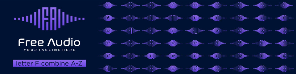 set of element audio combined letter F with A to Z and numbers from 1 to 9. vector illustration