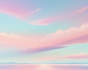 Hermos  paisaje de cielo azul con nubes  en tonos rosa pastel. Amanecer  en colores suaves degradados. - obrazy, fototapety, plakaty
