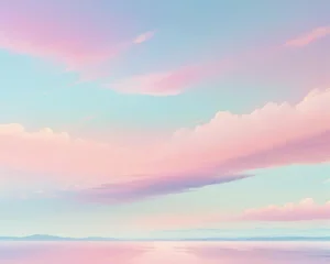 Foto op Canvas Hermos  paisaje de cielo azul con nubes  en tonos rosa pastel. Amanecer  en colores suaves degradados. © Alejandra