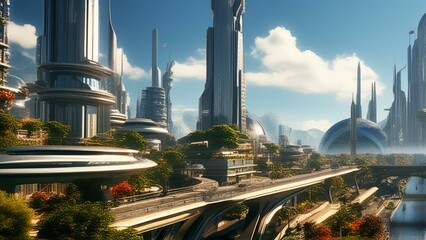 Futuristic technological dystopian city cinematic wallpaper