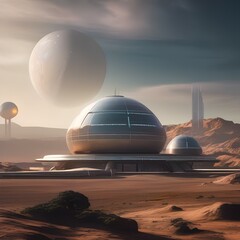 Fototapeta na wymiar A space colony on a distant planet with domed structures2