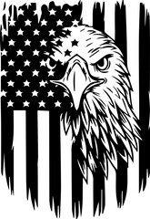 Shilouette eagle head and american flag element with one black