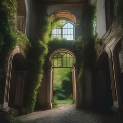 An abandoned castle with vines creeping up its walls2 - obrazy, fototapety, plakaty