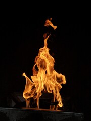 Abstract shapeless fire, large fire, simulation of large-scale fire using cooking gas and cooking...