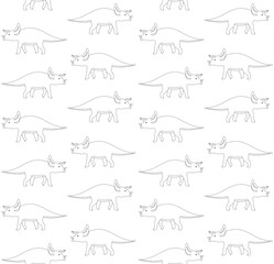 Vector seamless pattern of hand drawn flat outline triceratops dinosaur isolated on white background © Sweta