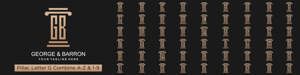 set of pillar logo design combined letter G with A to Z and numbers from 1 to 9. vector illustration
