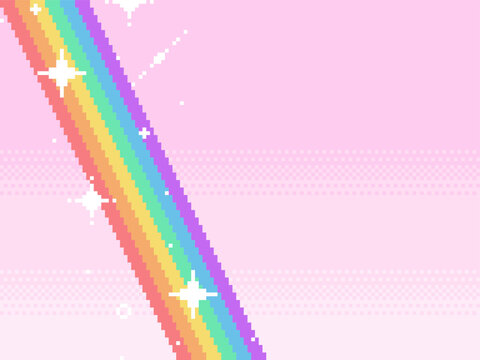 Pixel Art Gradient Pink with Glitter Rainbow Background, Pixel Art Illustration