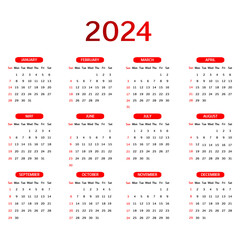 2024 English calendar template to organize event schedules