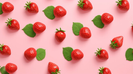 Creative layout made of fresh strawberries on pink background.