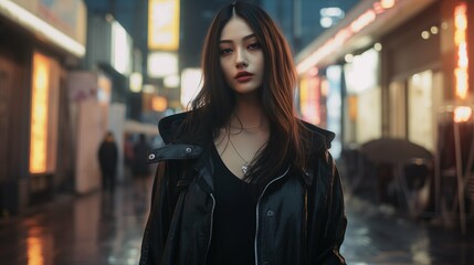Fototapeta premium Asian woman portrait, wear street fashion