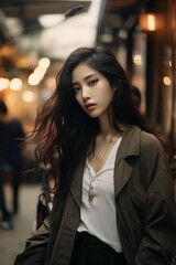 Obraz premium Asian woman portrait, wear street fashion