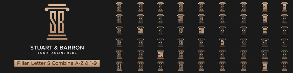 set of pillar logo design combined letter S with A to Z and numbers from 1 to 9. vector illustration