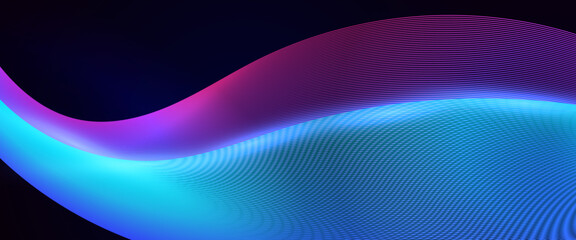 Technology background. Abstract glowing lines on purple background. Modern gradient curved lines. Geometric pattern. Dynamic shape. Futuristic concept for banner, brochure, cover, flyer