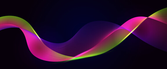 Technology background. Abstract glowing lines on purple background. Modern gradient curved lines. Geometric pattern. Dynamic shape. Futuristic concept for banner, brochure, cover, flyer
