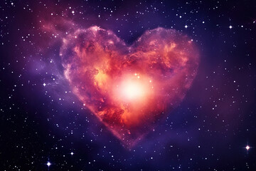 Colorful Cosmic Heart Shape Love on Night Milky Way Galaxy, Stars Nebula Space. Perfect for...