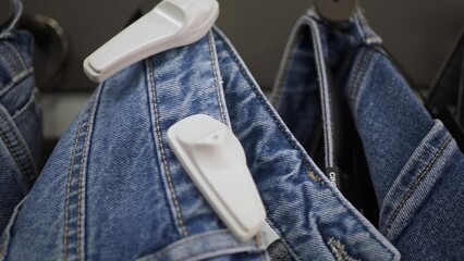 Clothing security tag on a jeans ,
