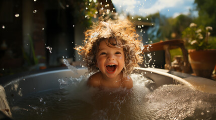 A baby having fun taking a bath.
Generative AI