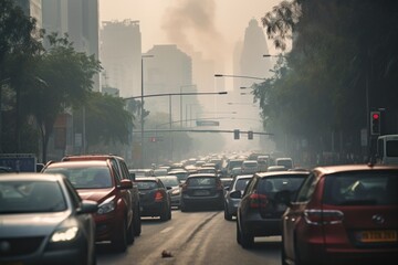 Air pollution on city streets Congested city traffic is full of pollution