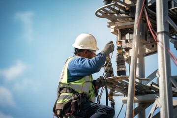 technician working on cell tower, highlighting the infrastructure behind fast and reliable wireless communication