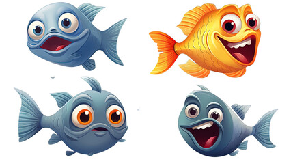 Fish Cartoon Set - obrazy, fototapety, plakaty