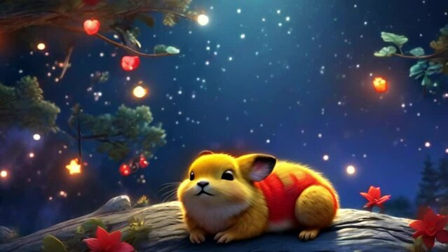 breathing animation, Animal lullaby cartoon sleeping on forest, looped video background